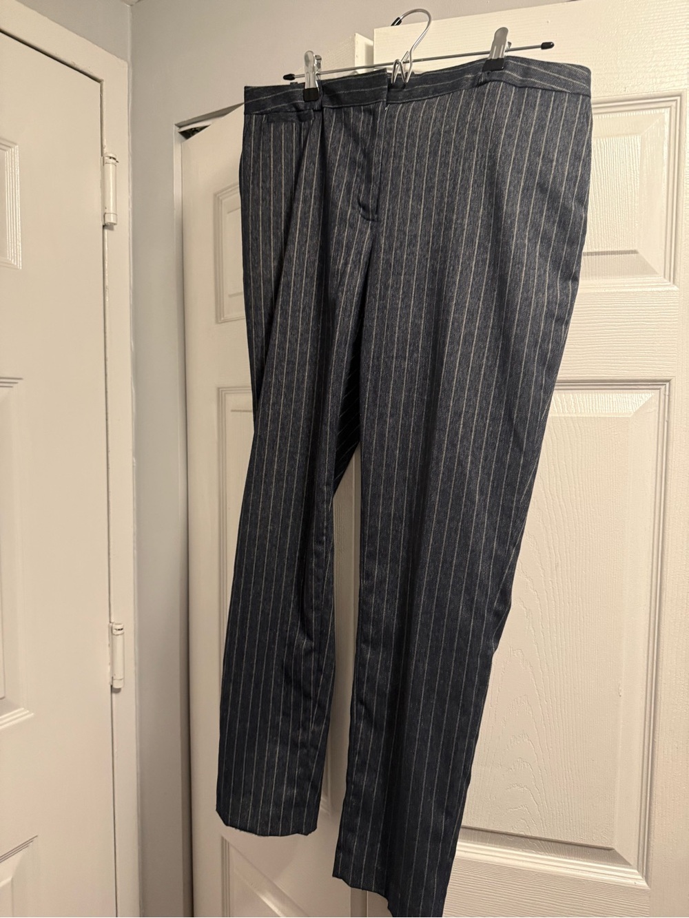 Tommy Hilfiger Women's Pinstripe Trousers - Navy with White Stripes